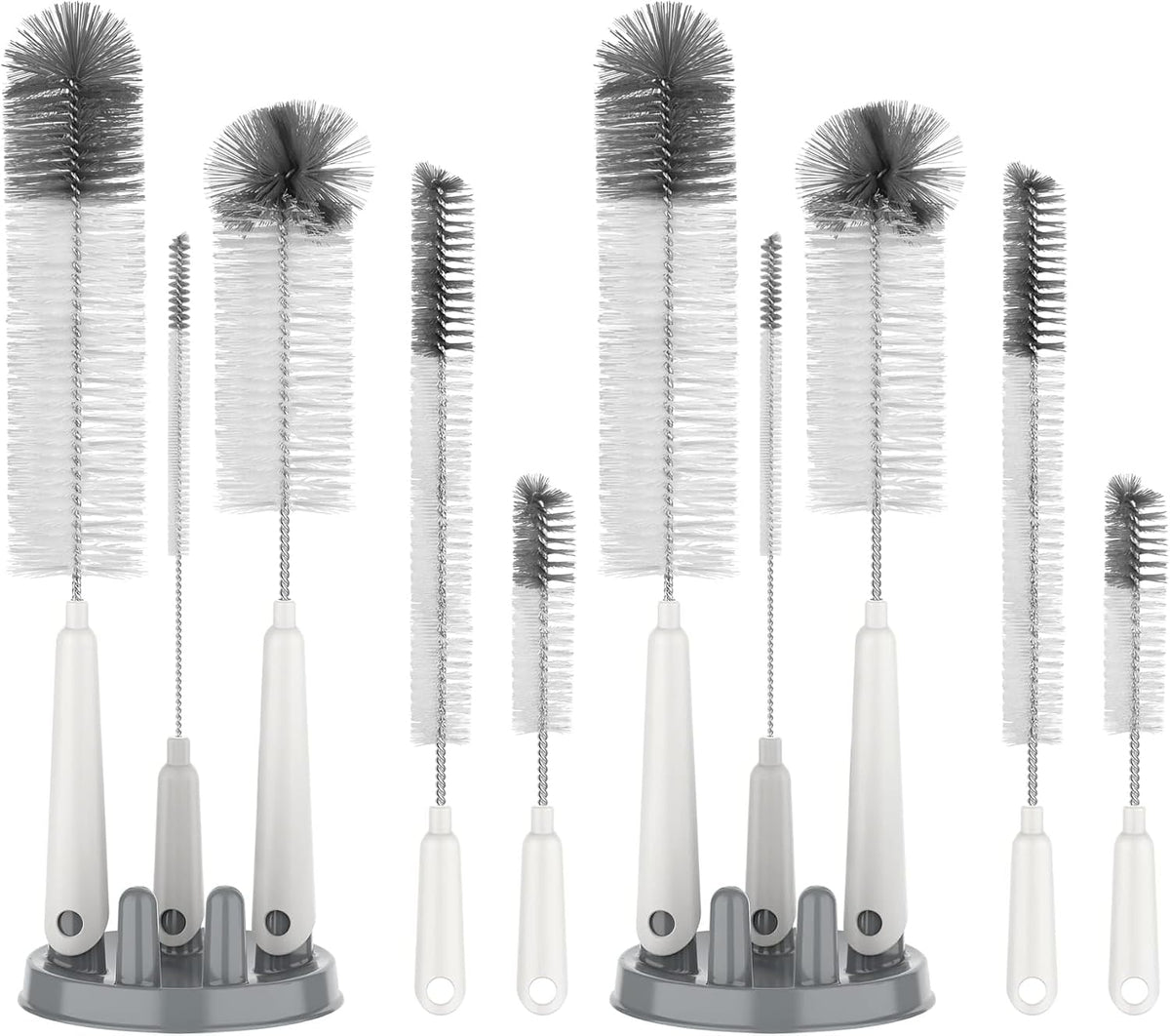 5 Pack Bottle Brush Cleaning Set with Storage Holder, White