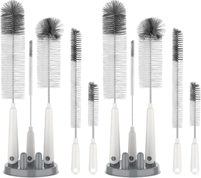 5 Pack Bottle Brush Cleaning Set with Storage Holder, White