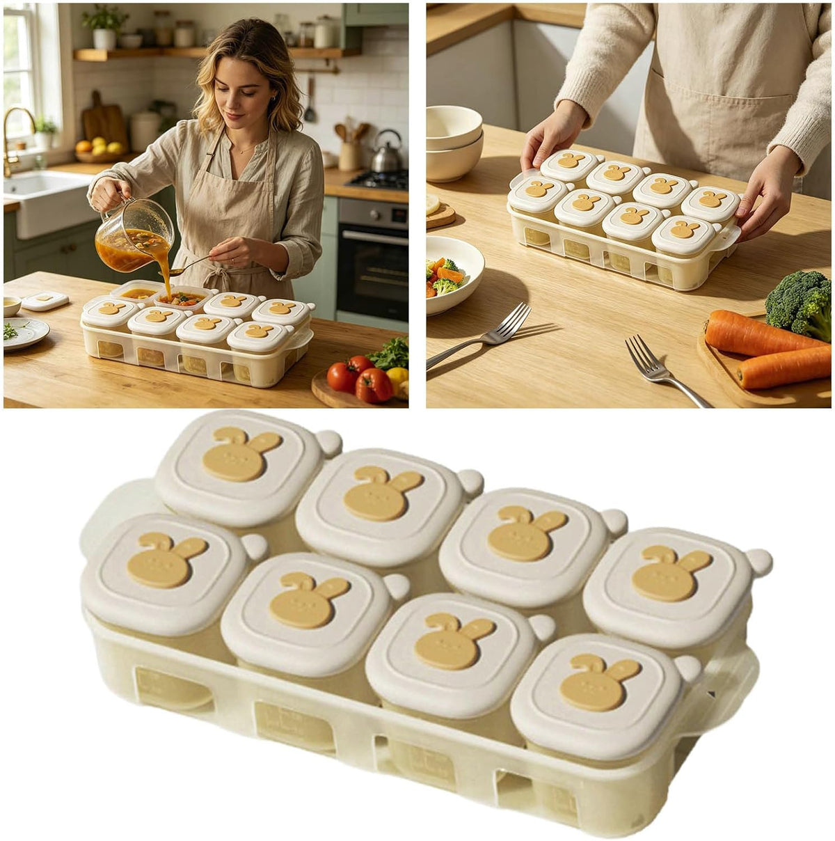 Food Freezer Tray,8 Pieces 40ml Storage Containers with Measurement Marks,Leakproof Silicone Freezer for Boys Girls Puree Breastmilk Dessert Snack Home Kitchen Camping (A)