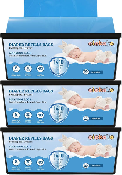 Diaper Refill Bags Compatible with Genie Easy Roll & Platinum Diaper Pails, 7-Layer Odor Control, Extra Thick, 3-pack (90 Bags), Holds up to 4200 Newborn Diapers