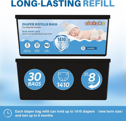 Diaper Refill Bags Compatible with Genie Easy Roll & Platinum Diaper Pails, 7-Layer Odor Control, Extra Thick, 3-pack (90 Bags), Holds up to 4200 Newborn Diapers