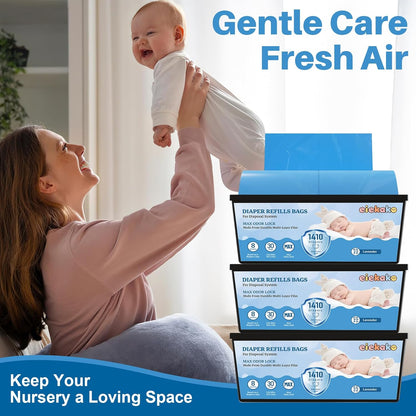 Diaper Refill Bags Compatible with Genie Easy Roll & Platinum Diaper Pails, 7-Layer Odor Control, Extra Thick, 3-pack (90 Bags), Holds up to 4200 Newborn Diapers