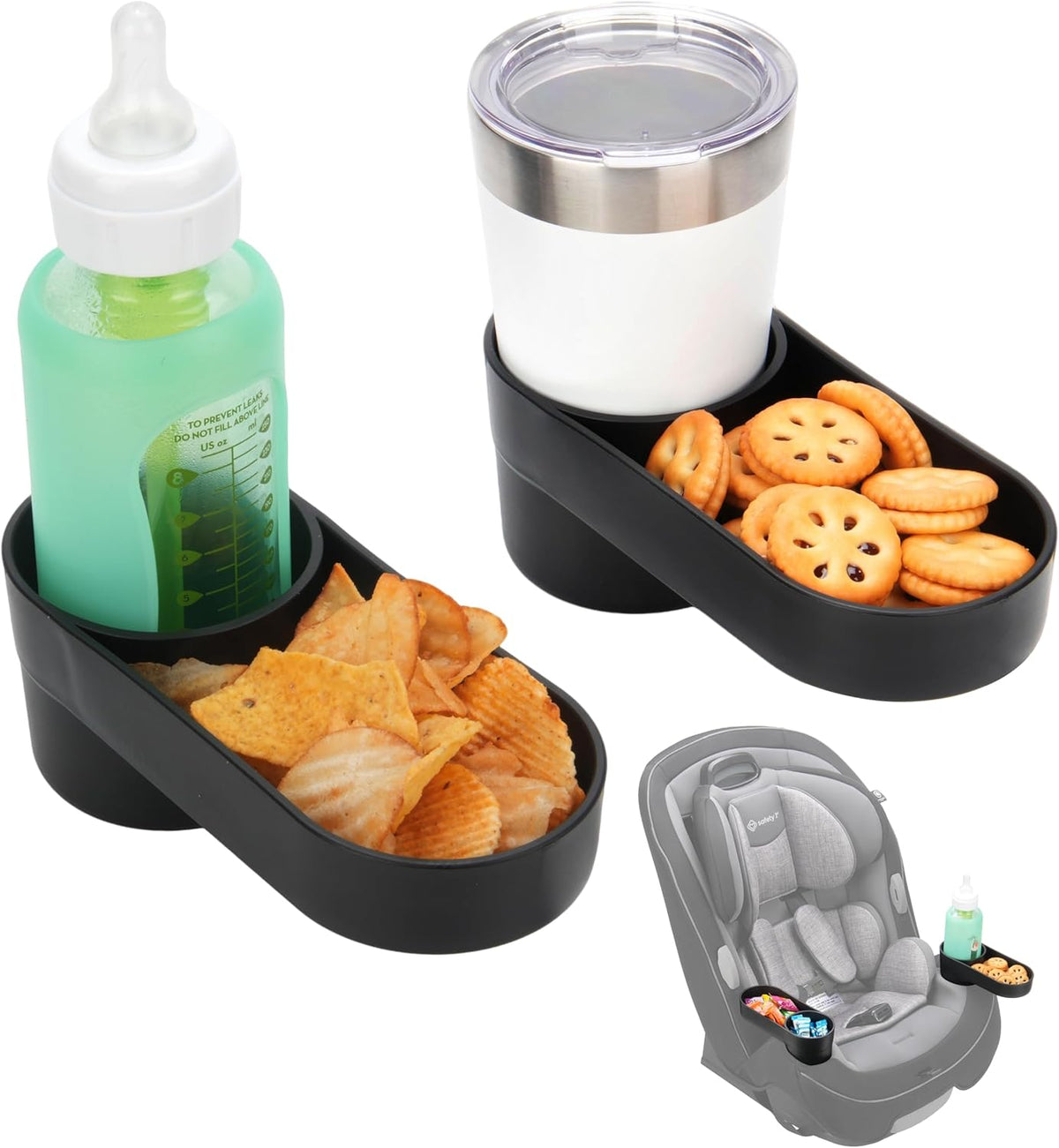 2PCS Car Seat Snack Tray with Cup Holder for Safety 1st EverFit & Grow and Go | Maxi-COSI Pria | Cosco All-in-One Car Seat, Car Seat Cup Holder Accessory, Dishwasher Safe, Black (Model C6577&C6474)