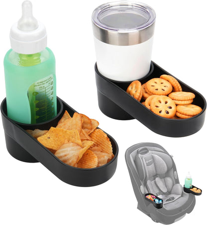2PCS Car Seat Snack Tray with Cup Holder for Safety 1st EverFit & Grow and Go | Maxi-COSI Pria | Cosco All-in-One Car Seat, Car Seat Cup Holder Accessory, Dishwasher Safe, Black (Model C6577&C6474)