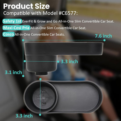 2PCS Car Seat Snack Tray with Cup Holder for Safety 1st EverFit & Grow and Go | Maxi-COSI Pria | Cosco All-in-One Car Seat, Car Seat Cup Holder Accessory, Dishwasher Safe, Black (Model C6577&C6474)