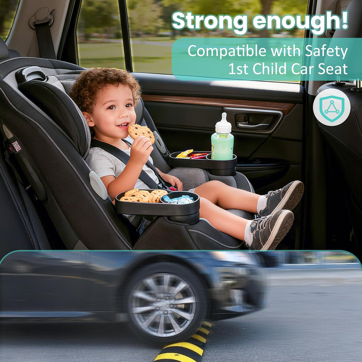 2PCS Car Seat Snack Tray with Cup Holder for Safety 1st EverFit & Grow and Go | Maxi-COSI Pria | Cosco All-in-One Car Seat, Car Seat Cup Holder Accessory, Dishwasher Safe, Black (Model C6577&C6474)