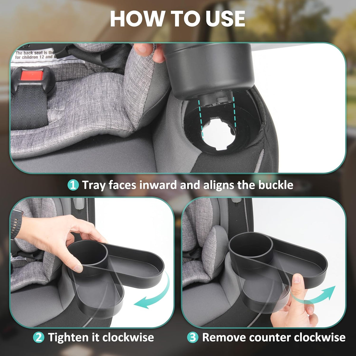 2PCS Car Seat Snack Tray with Cup Holder for Safety 1st EverFit & Grow and Go | Maxi-COSI Pria | Cosco All-in-One Car Seat, Car Seat Cup Holder Accessory, Dishwasher Safe, Black (Model C6577&C6474)