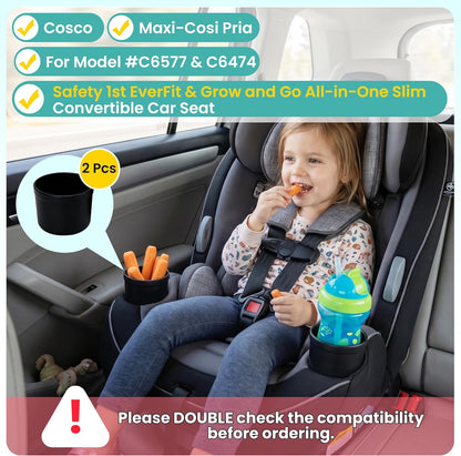 2PCS Car Seat Snack Tray with Cup Holder for Safety 1st EverFit & Grow and Go | Maxi-COSI Pria | Cosco All-in-One Car Seat, Car Seat Cup Holder Accessory, Dishwasher Safe, Black (Model C6577&C6474)