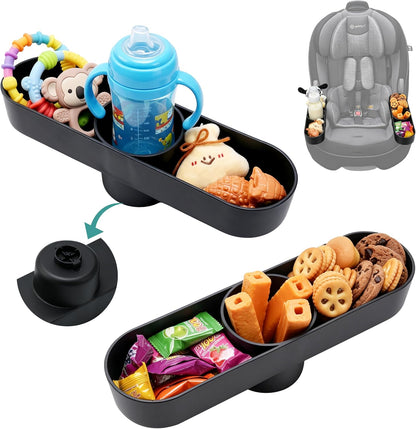 2PCS Car Seat Snack Tray with Cup Holder for Safety 1st EverFit & Grow and Go | Maxi-COSI Pria | Cosco All-in-One Car Seat, Car Seat Cup Holder Accessory, Dishwasher Safe, Black (Model C6577&C6474)