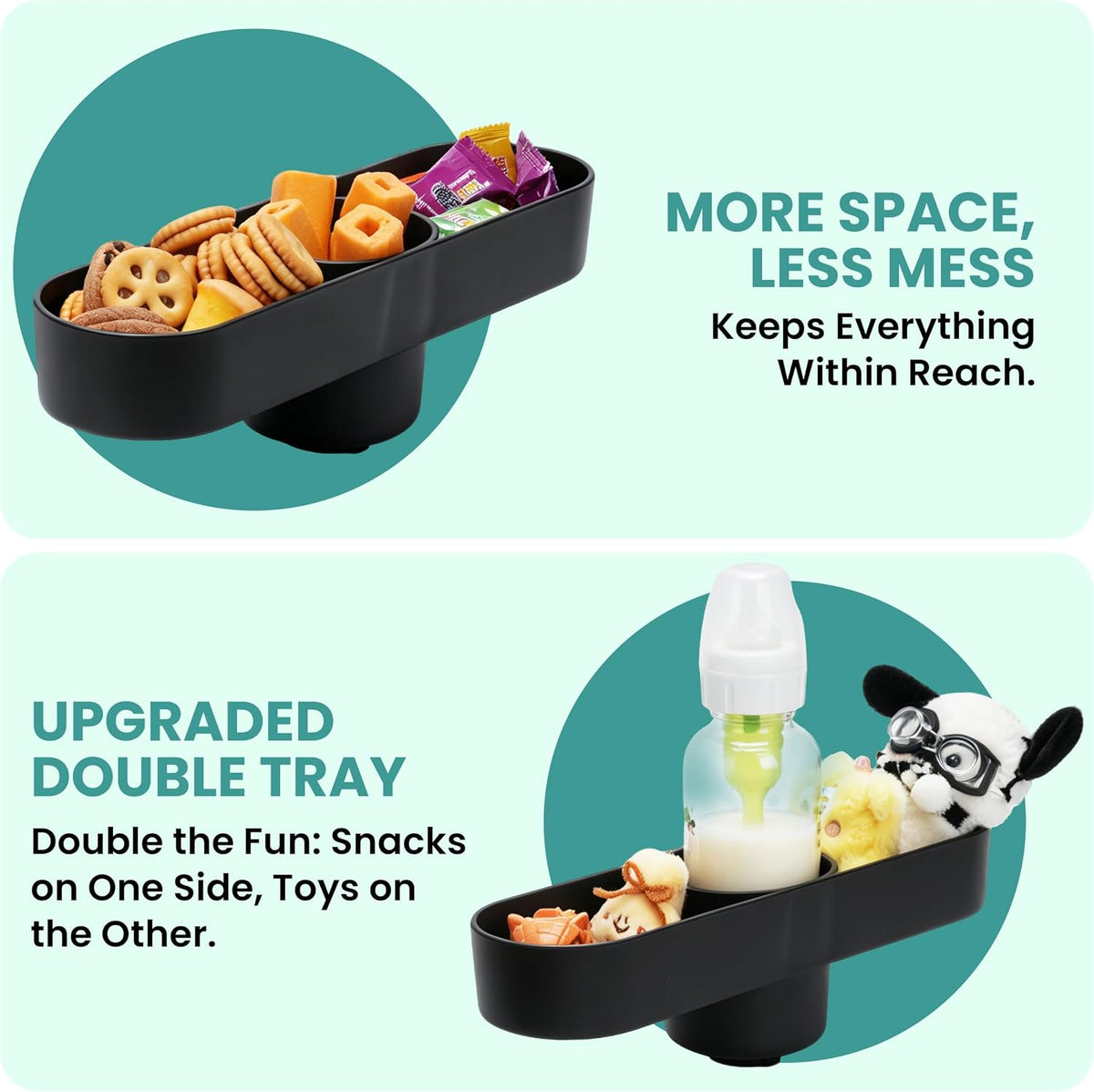 2PCS Car Seat Snack Tray with Cup Holder for Safety 1st EverFit & Grow and Go | Maxi-COSI Pria | Cosco All-in-One Car Seat, Car Seat Cup Holder Accessory, Dishwasher Safe, Black (Model C6577&C6474)