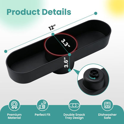 2PCS Car Seat Snack Tray with Cup Holder for Safety 1st EverFit & Grow and Go | Maxi-COSI Pria | Cosco All-in-One Car Seat, Car Seat Cup Holder Accessory, Dishwasher Safe, Black (Model C6577&C6474)