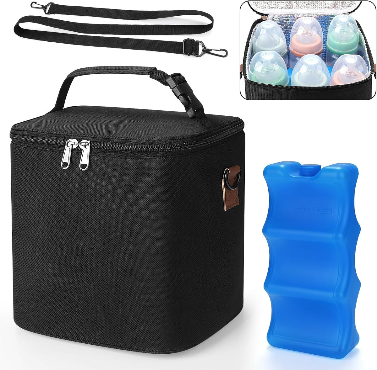 Breastmilk Cooler Bag with Ice Pack, Baby Bottle Cooler Bags, Insulated Bottle Cooler Tote Bags On The Go, Fits 6 Large 9oz Bottles, for Nursing Mom Daycare Travel, Grey