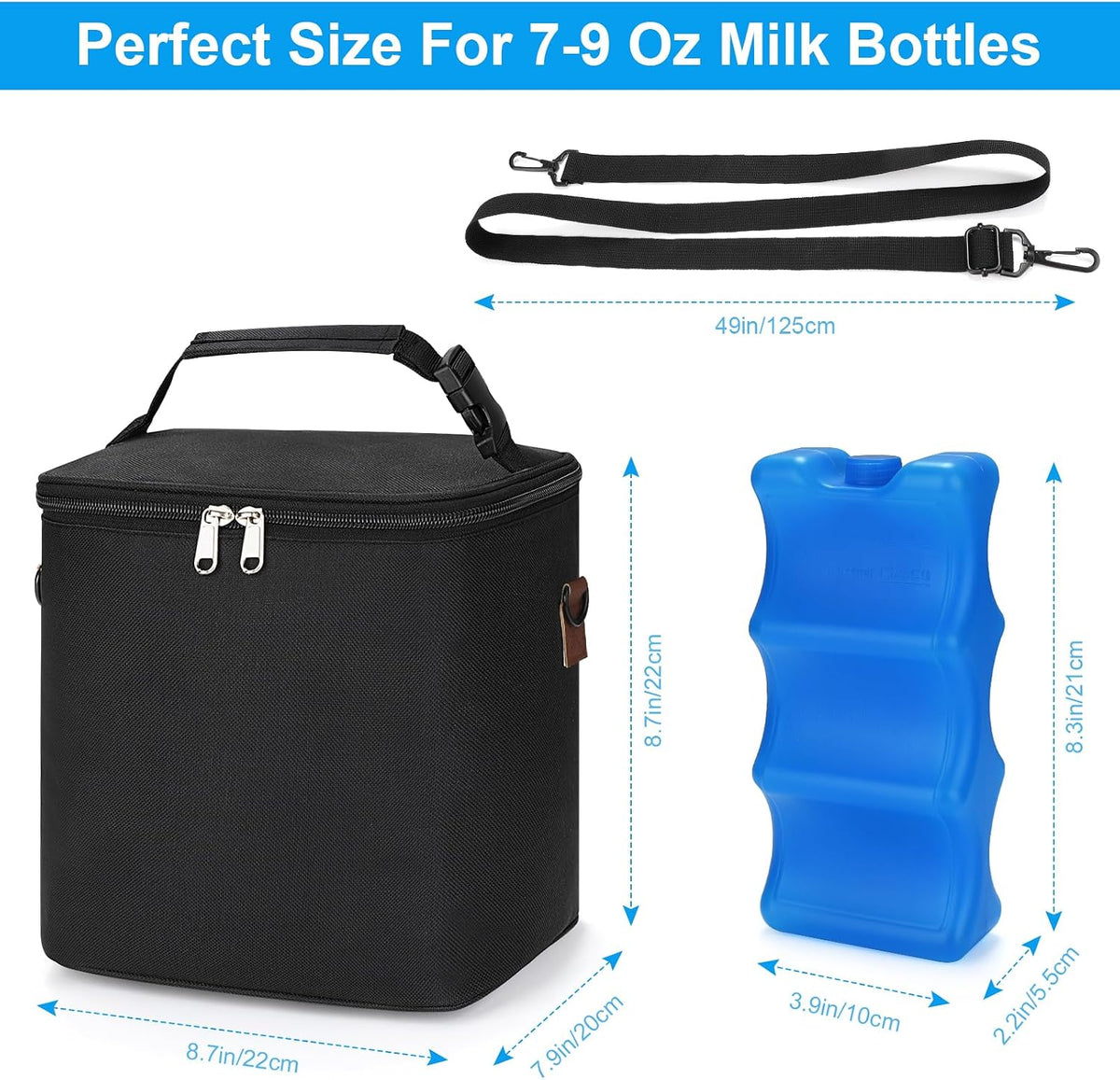 Breastmilk Cooler Bag with Ice Pack, Baby Bottle Cooler Bags, Insulated Bottle Cooler Tote Bags On The Go, Fits 6 Large 9oz Bottles, for Nursing Mom Daycare Travel, Grey