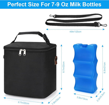 Breastmilk Cooler Bag with Ice Pack, Baby Bottle Cooler Bags, Insulated Bottle Cooler Tote Bags On The Go, Fits 6 Large 9oz Bottles, for Nursing Mom Daycare Travel, Grey