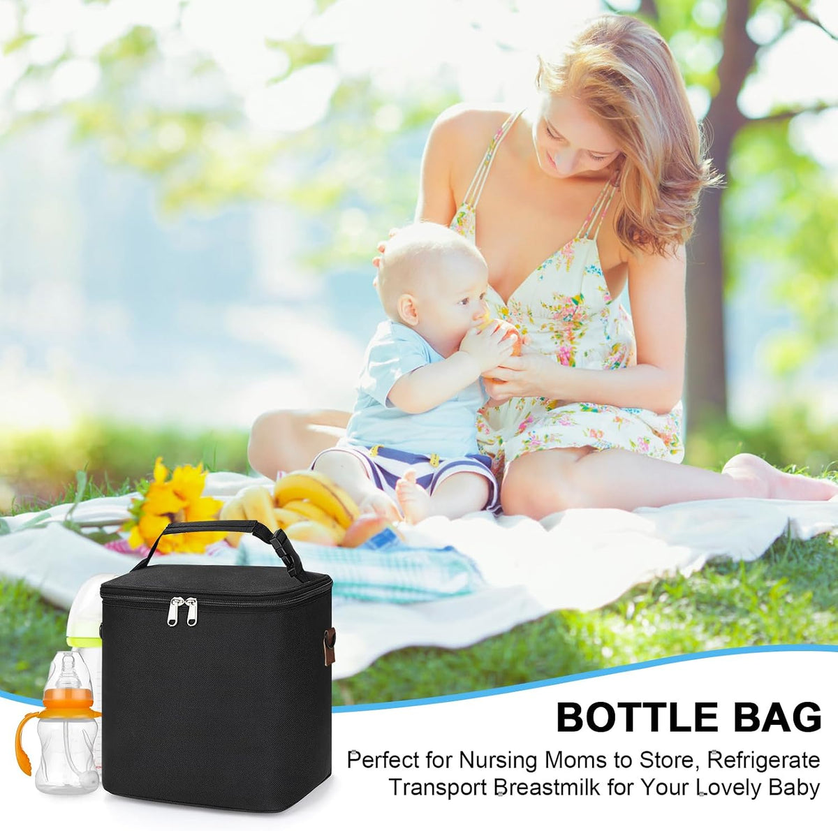 Breastmilk Cooler Bag with Ice Pack, Baby Bottle Cooler Bags, Insulated Bottle Cooler Tote Bags On The Go, Fits 6 Large 9oz Bottles, for Nursing Mom Daycare Travel, Grey