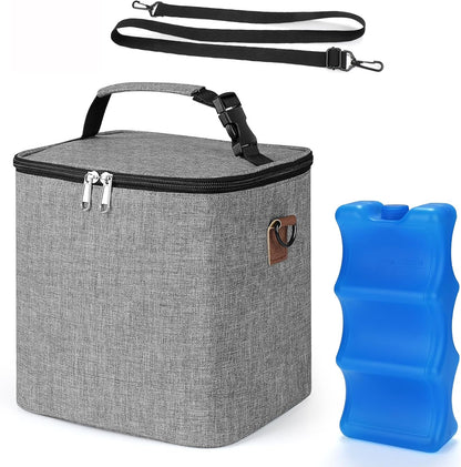 Breastmilk Cooler Bag with Ice Pack, Baby Bottle Cooler Bags, Insulated Bottle Cooler Tote Bags On The Go, Fits 6 Large 9oz Bottles, for Nursing Mom Daycare Travel, Grey
