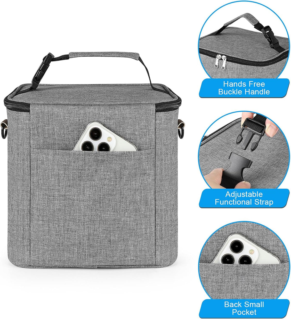 Breastmilk Cooler Bag with Ice Pack, Baby Bottle Cooler Bags, Insulated Bottle Cooler Tote Bags On The Go, Fits 6 Large 9oz Bottles, for Nursing Mom Daycare Travel, Grey
