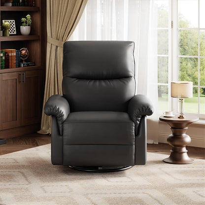 Manual Recliner Chair, 360° Swivel Rocker Glider Recliner with Padded Armrests, Modern PU Leather Upholstered Reclining Chair for Living Room Bedroom and Nursery (Dark Black)
