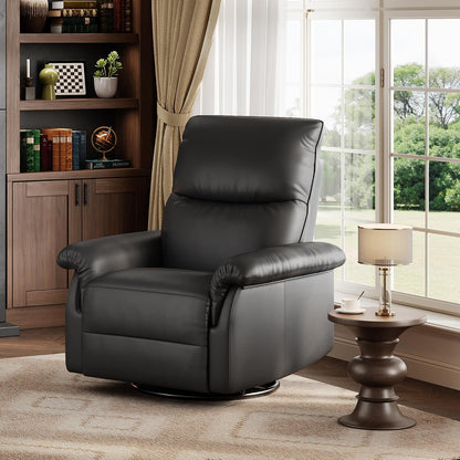 Manual Recliner Chair, 360° Swivel Rocker Glider Recliner with Padded Armrests, Modern PU Leather Upholstered Reclining Chair for Living Room Bedroom and Nursery (Dark Black)