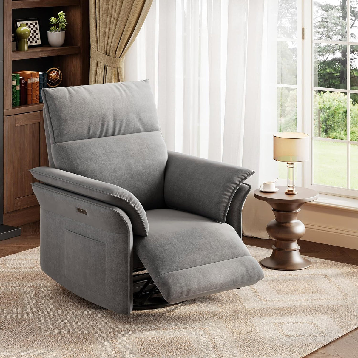 Manual Recliner Chair, 360° Swivel Rocker Glider Recliner with Padded Armrests, Modern PU Leather Upholstered Reclining Chair for Living Room Bedroom and Nursery (Dark Black)