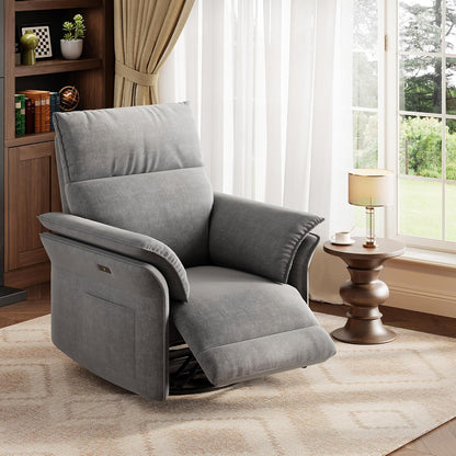 Manual Recliner Chair, 360° Swivel Rocker Glider Recliner with Padded Armrests, Modern PU Leather Upholstered Reclining Chair for Living Room Bedroom and Nursery (Dark Black)