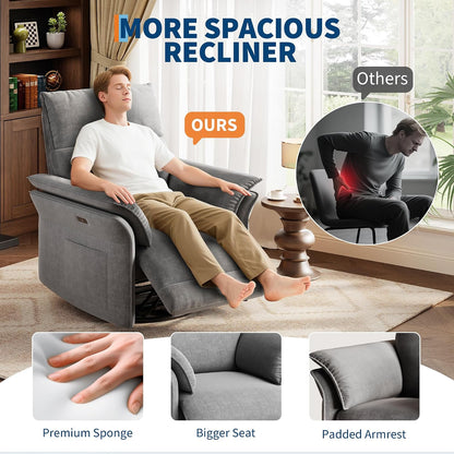 Manual Recliner Chair, 360° Swivel Rocker Glider Recliner with Padded Armrests, Modern PU Leather Upholstered Reclining Chair for Living Room Bedroom and Nursery (Dark Black)