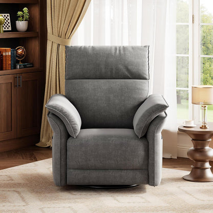 Manual Recliner Chair, 360° Swivel Rocker Glider Recliner with Padded Armrests, Modern PU Leather Upholstered Reclining Chair for Living Room Bedroom and Nursery (Dark Black)