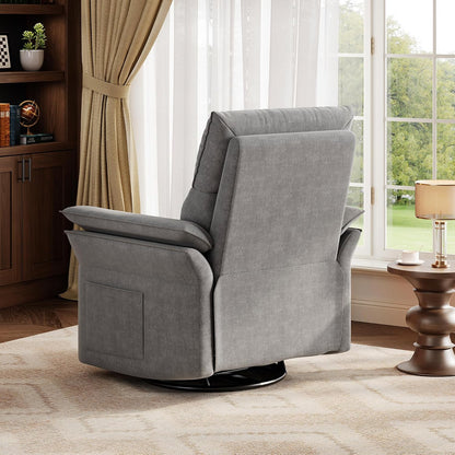Manual Recliner Chair, 360° Swivel Rocker Glider Recliner with Padded Armrests, Modern PU Leather Upholstered Reclining Chair for Living Room Bedroom and Nursery (Dark Black)