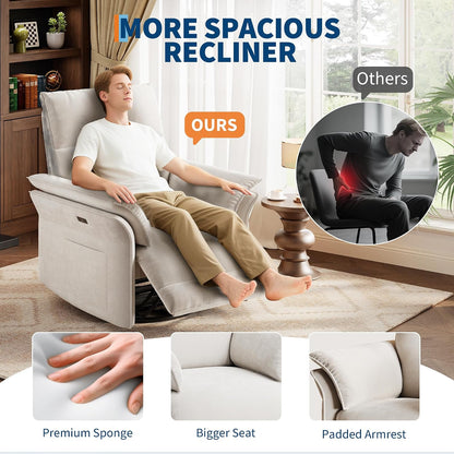 Manual Recliner Chair, 360° Swivel Rocker Glider Recliner with Padded Armrests, Modern PU Leather Upholstered Reclining Chair for Living Room Bedroom and Nursery (Dark Black)
