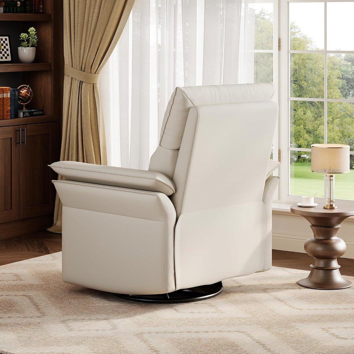 Manual Recliner Chair, 360° Swivel Rocker Glider Recliner with Padded Armrests, Modern PU Leather Upholstered Reclining Chair for Living Room Bedroom and Nursery (Dark Black)