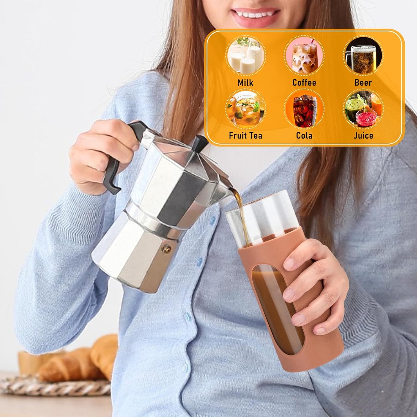 26 oz Glass Tumbler with Lid & Straw, Reusable Iced Coffee Cups and Smoothie Cup with Bamboo Lid for Boba Tea, Coffee, Juice, BPA-Free Borosilicate Glass Cup for Home, Office & Gifts – 1 Pack