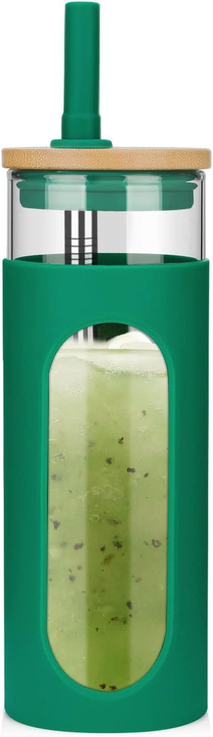 26 oz Glass Tumbler with Lid & Straw, Reusable Iced Coffee Cups and Smoothie Cup with Bamboo Lid for Boba Tea, Coffee, Juice, BPA-Free Borosilicate Glass Cup for Home, Office & Gifts – 1 Pack