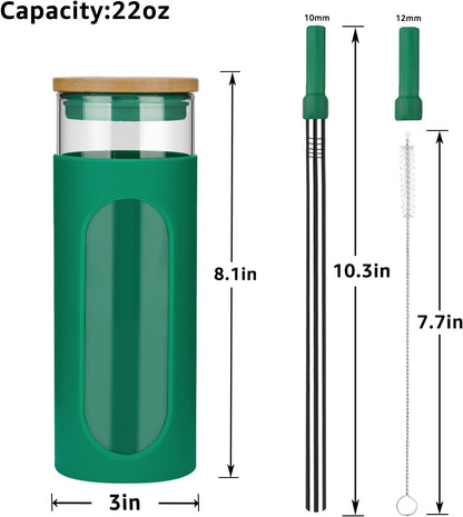 26 oz Glass Tumbler with Lid & Straw, Reusable Iced Coffee Cups and Smoothie Cup with Bamboo Lid for Boba Tea, Coffee, Juice, BPA-Free Borosilicate Glass Cup for Home, Office & Gifts – 1 Pack