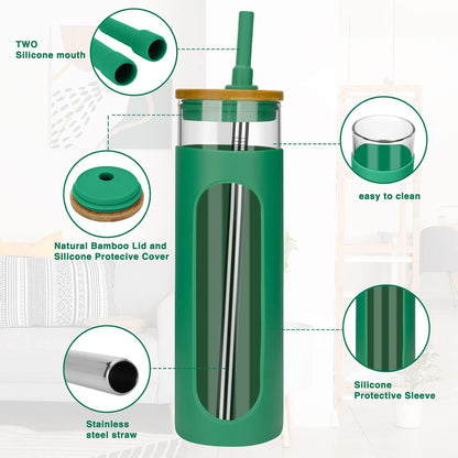 26 oz Glass Tumbler with Lid & Straw, Reusable Iced Coffee Cups and Smoothie Cup with Bamboo Lid for Boba Tea, Coffee, Juice, BPA-Free Borosilicate Glass Cup for Home, Office & Gifts – 1 Pack