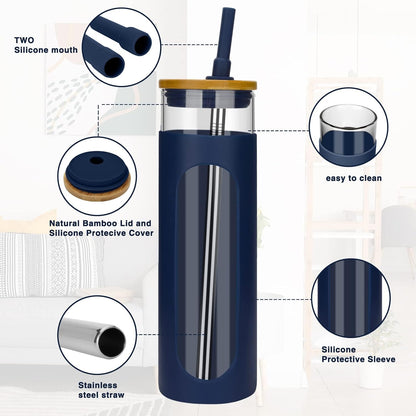 26 oz Glass Tumbler with Lid & Straw, Reusable Iced Coffee Cups and Smoothie Cup with Bamboo Lid for Boba Tea, Coffee, Juice, BPA-Free Borosilicate Glass Cup for Home, Office & Gifts – 1 Pack