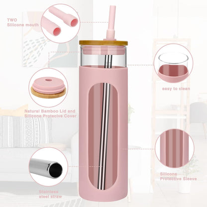 26 oz Glass Tumbler with Lid & Straw, Reusable Iced Coffee Cups and Smoothie Cup with Bamboo Lid for Boba Tea, Coffee, Juice, BPA-Free Borosilicate Glass Cup for Home, Office & Gifts – 1 Pack