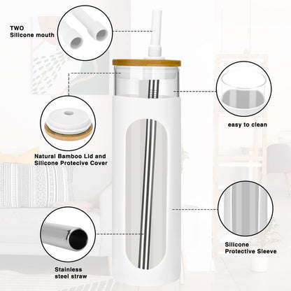 26 oz Glass Tumbler with Lid & Straw, Reusable Iced Coffee Cups and Smoothie Cup with Bamboo Lid for Boba Tea, Coffee, Juice, BPA-Free Borosilicate Glass Cup for Home, Office & Gifts – 1 Pack