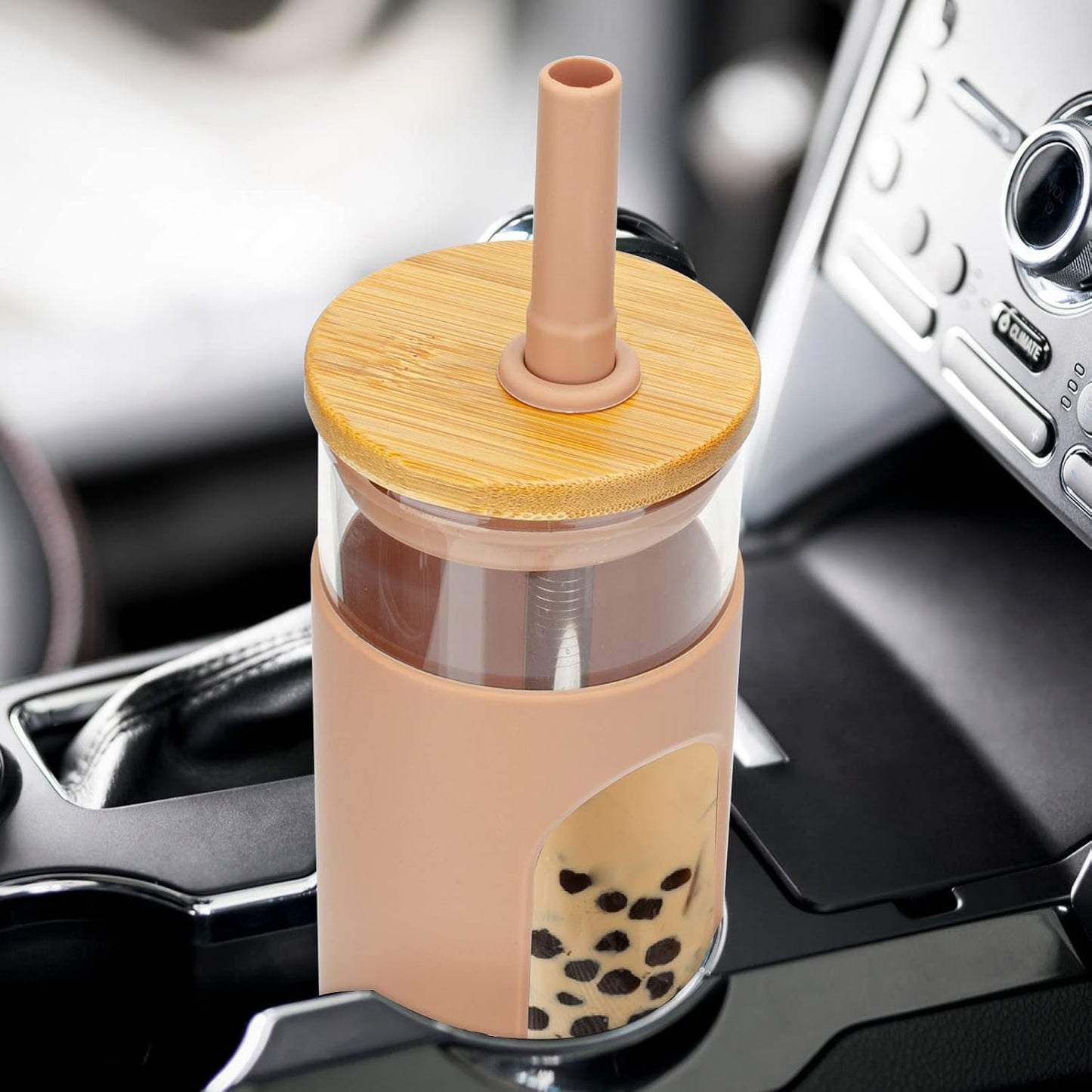 26 oz Glass Tumbler with Lid & Straw, Reusable Iced Coffee Cups and Smoothie Cup with Bamboo Lid for Boba Tea, Coffee, Juice, BPA-Free Borosilicate Glass Cup for Home, Office & Gifts – 1 Pack