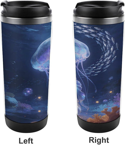 13oz Insulated Travel Coffee Mug Reusable Coffee Cup Water Bottle | Ocean Travel Mug with Leak Proof Lid Double Wall Stainless Steel Coffee Tumbler Personalized Gift