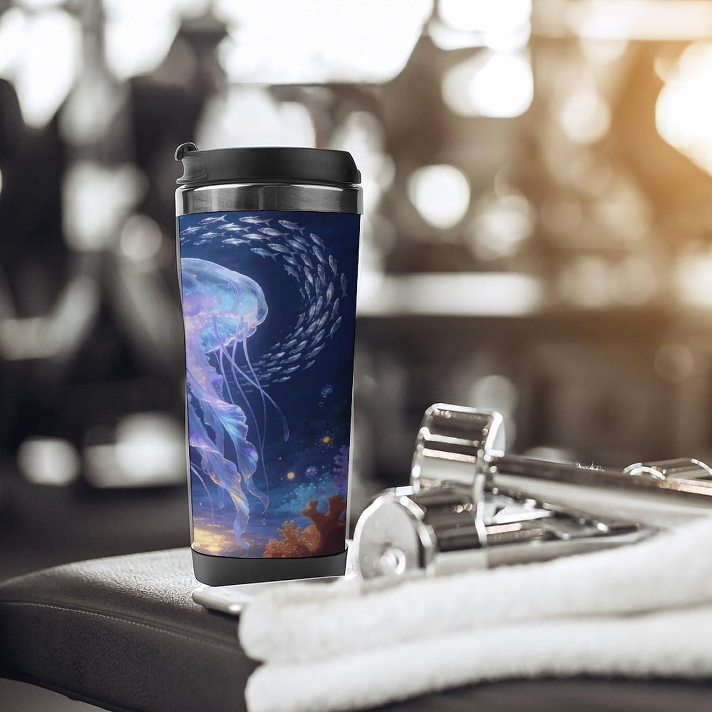 13oz Insulated Travel Coffee Mug Reusable Coffee Cup Water Bottle | Ocean Travel Mug with Leak Proof Lid Double Wall Stainless Steel Coffee Tumbler Personalized Gift