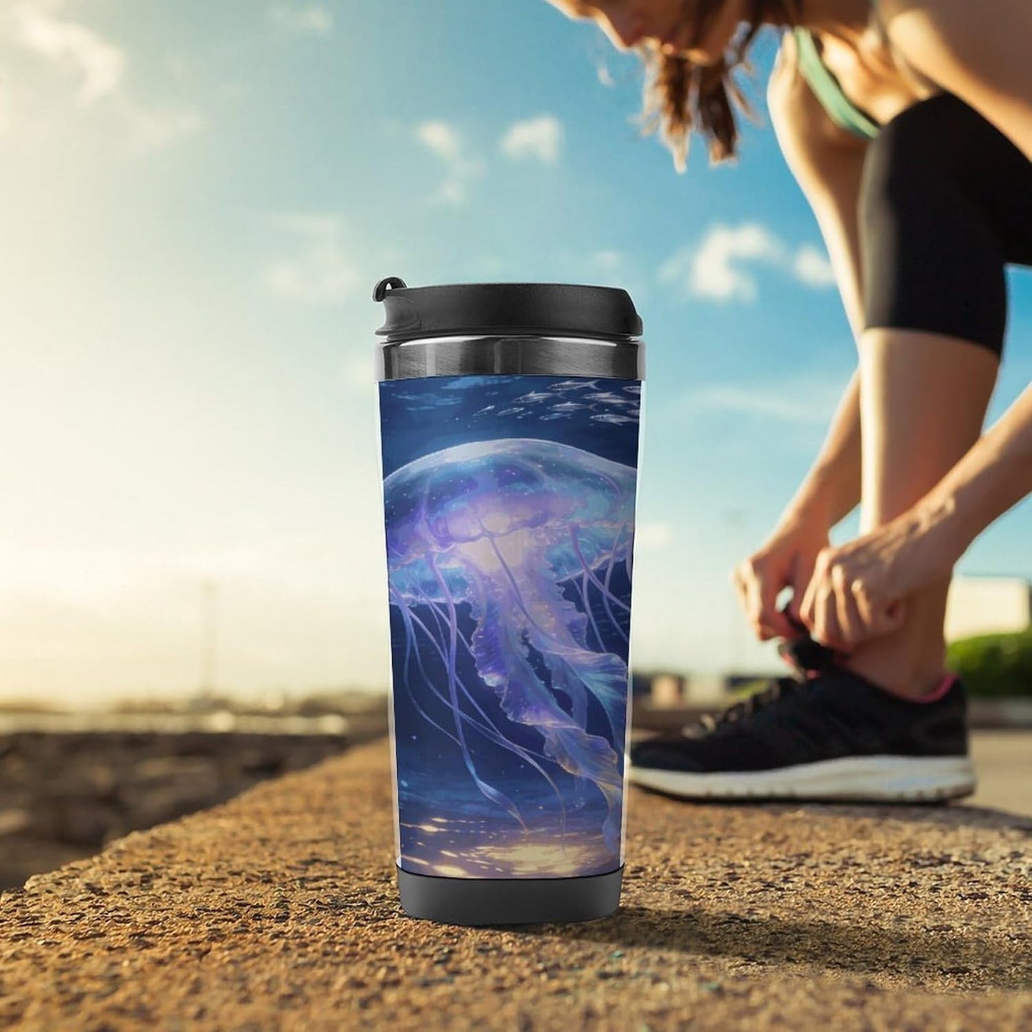 13oz Insulated Travel Coffee Mug Reusable Coffee Cup Water Bottle | Ocean Travel Mug with Leak Proof Lid Double Wall Stainless Steel Coffee Tumbler Personalized Gift