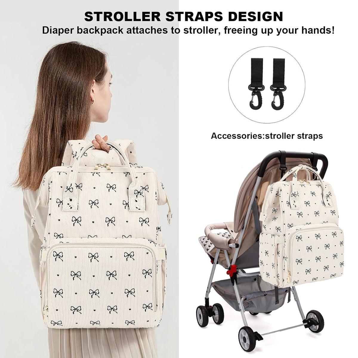 Baby Diaper Bag Backpack for Mom, Large Capacity Travel Nappy Bag for Boys & Girls with Stroller Straps (Corduroy Checkered Brown)
