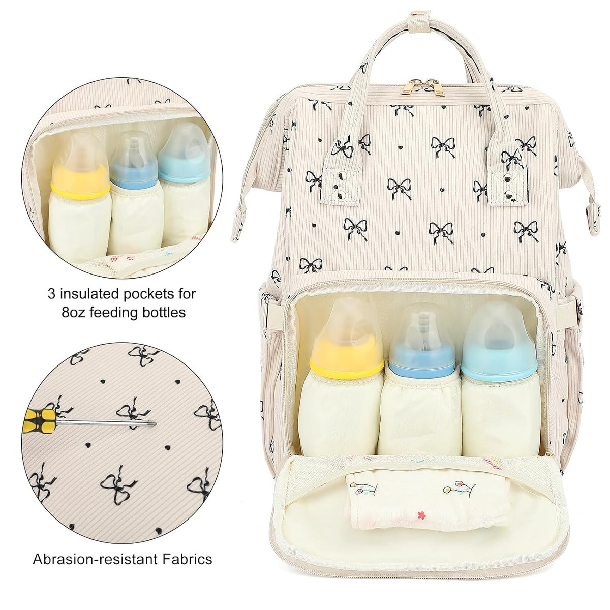Baby Diaper Bag Backpack for Mom, Large Capacity Travel Nappy Bag for Boys & Girls with Stroller Straps (Corduroy Checkered Brown)