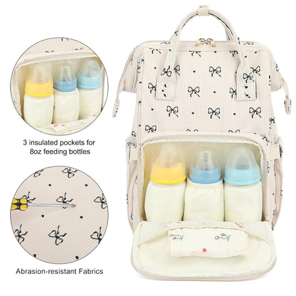 Baby Diaper Bag Backpack for Mom, Large Capacity Travel Nappy Bag for Boys & Girls with Stroller Straps (Corduroy Checkered Brown)