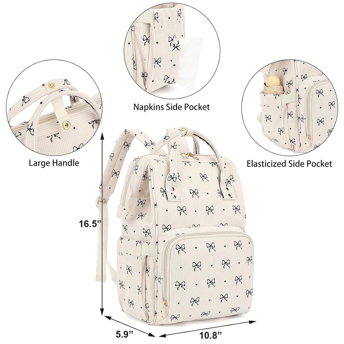Baby Diaper Bag Backpack for Mom, Large Capacity Travel Nappy Bag for Boys & Girls with Stroller Straps (Corduroy Checkered Brown)