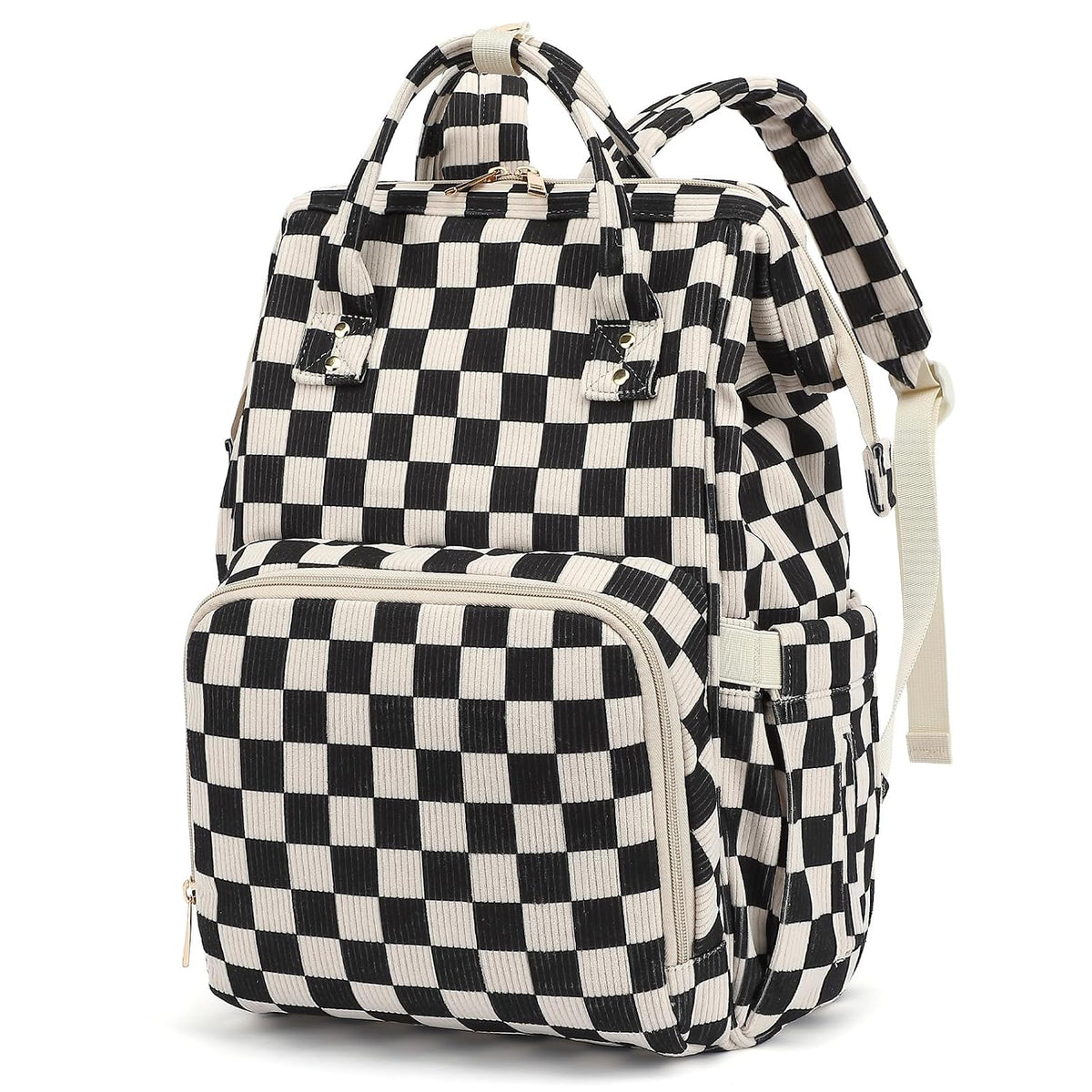 Baby Diaper Bag Backpack for Mom, Large Capacity Travel Nappy Bag for Boys & Girls with Stroller Straps (Corduroy Checkered Brown)