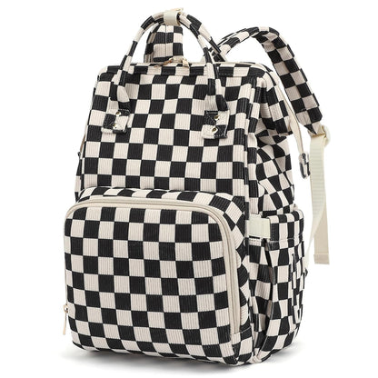 Baby Diaper Bag Backpack for Mom, Large Capacity Travel Nappy Bag for Boys & Girls with Stroller Straps (Corduroy Checkered Brown)