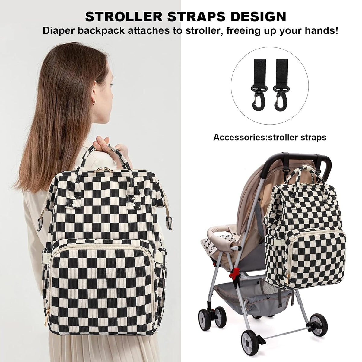 Baby Diaper Bag Backpack for Mom, Large Capacity Travel Nappy Bag for Boys & Girls with Stroller Straps (Corduroy Checkered Brown)
