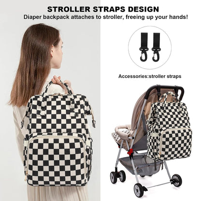 Baby Diaper Bag Backpack for Mom, Large Capacity Travel Nappy Bag for Boys & Girls with Stroller Straps (Corduroy Checkered Brown)