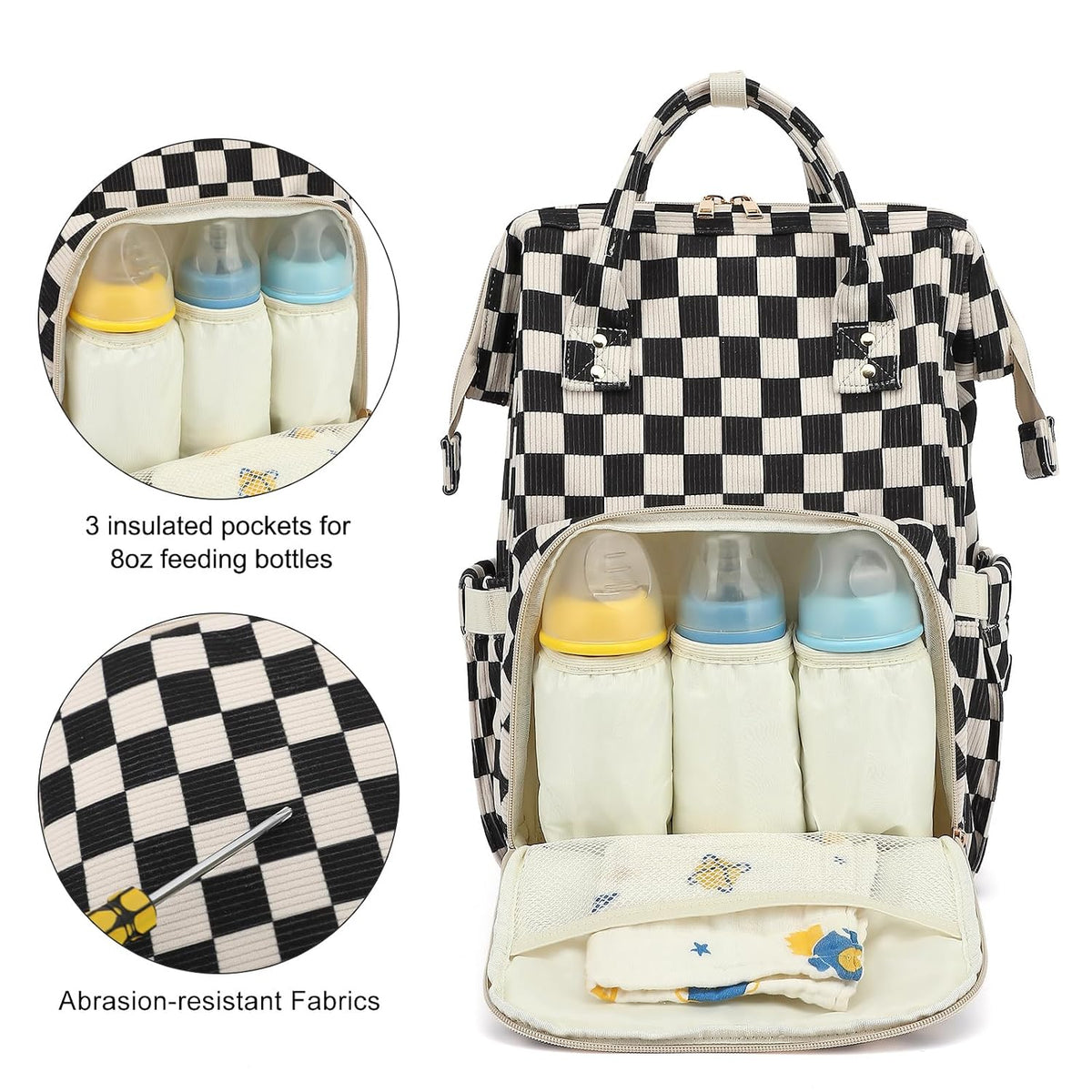 Baby Diaper Bag Backpack for Mom, Large Capacity Travel Nappy Bag for Boys & Girls with Stroller Straps (Corduroy Checkered Brown)